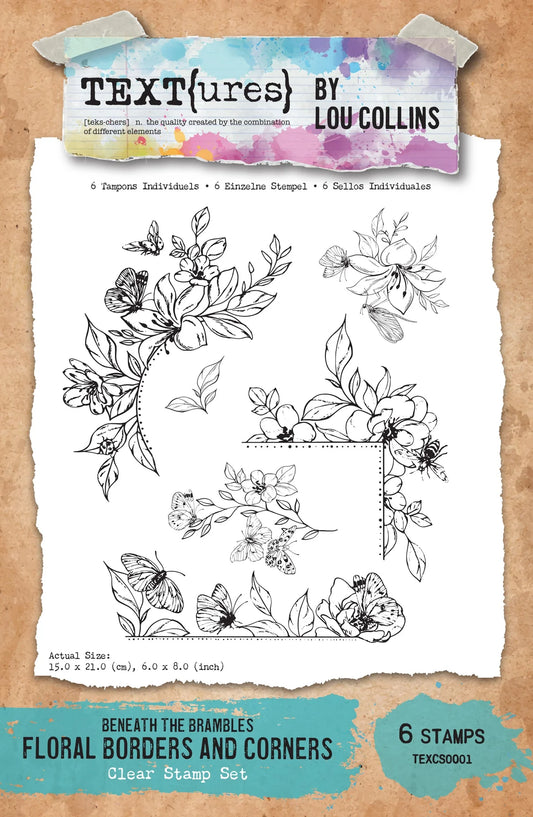 Arden Creative Studio - TEXT(ures) Beneath the Brambles - Floral Borders & Corners 6x8 Stamp Set