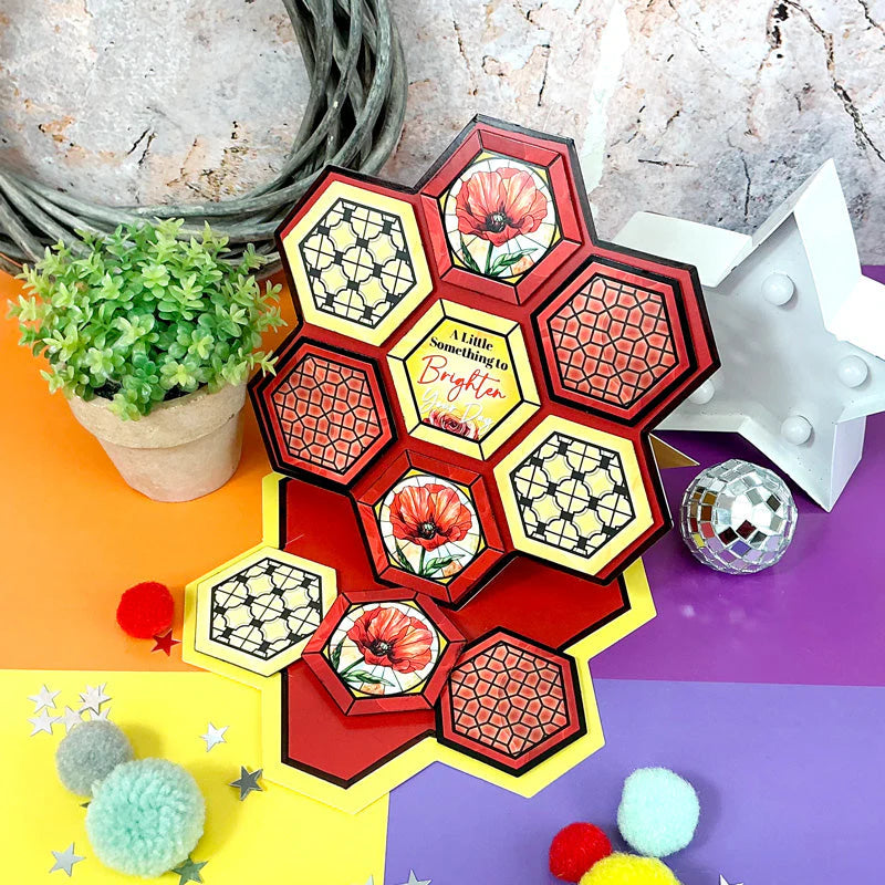 Hunkydory Crafts - Hexagon Flower Shaped Cards + Decorative Hexagon Toppers - (8/pk)