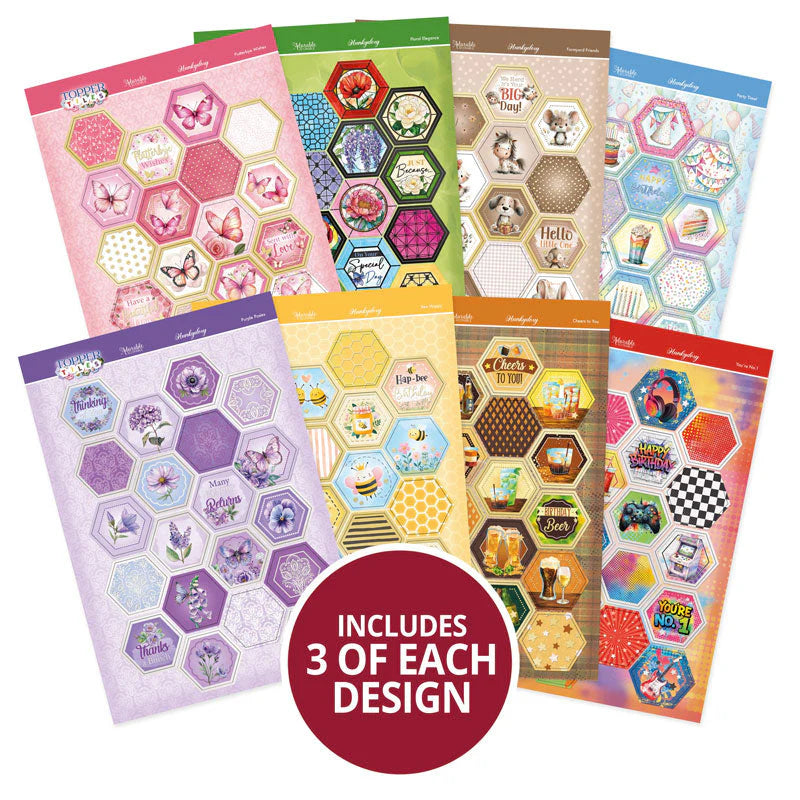 Hunkydory Crafts - Hexagon Flower Shaped Cards + Decorative Hexagon Toppers - (8/pk)