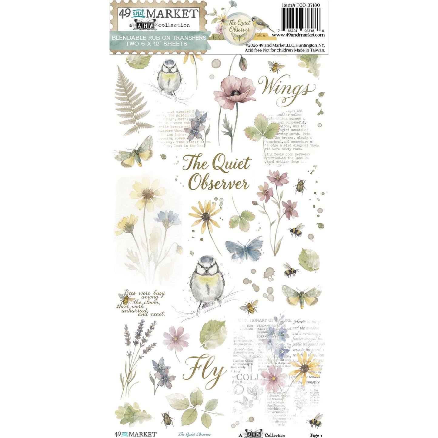 49 and Market - The Quiet Observer - Blendable Rub-On Transfer Set 6"X12