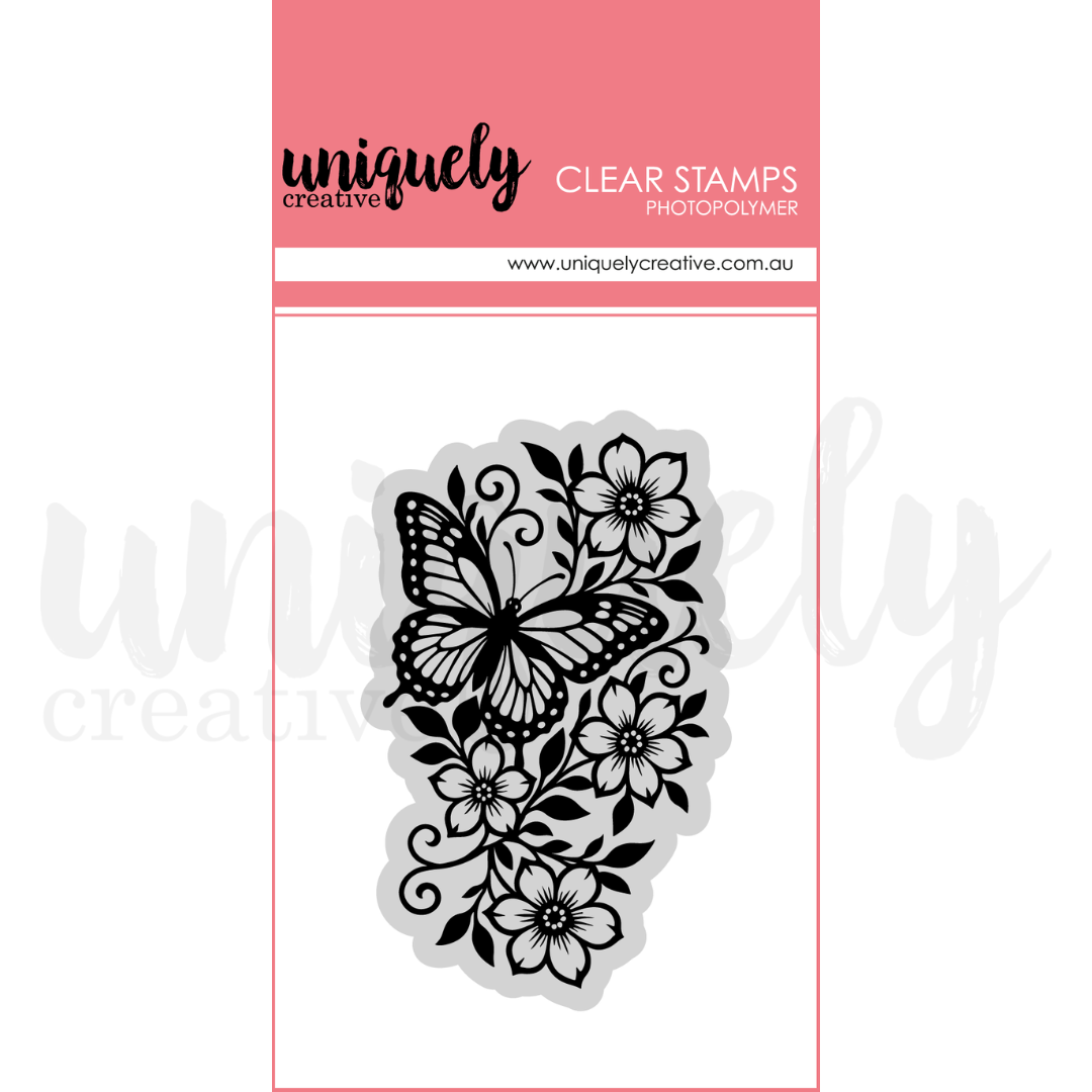 Uniquely Creative - Tea & Tranquility - Wings & Wildflowers Photopolymer Stamp