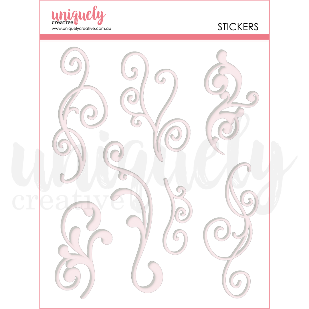 Uniquely Creative - White Flourish Puffy Stickers