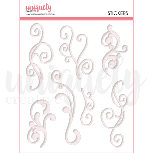 Uniquely Creative - White Flourish Puffy Stickers