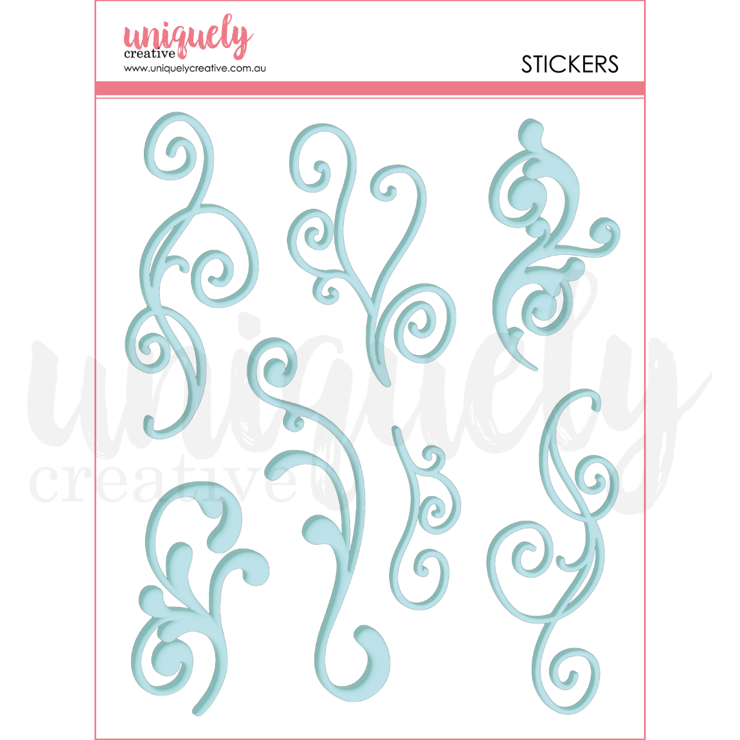 Uniquely Creative - Blue Flourish Puffy Stickers