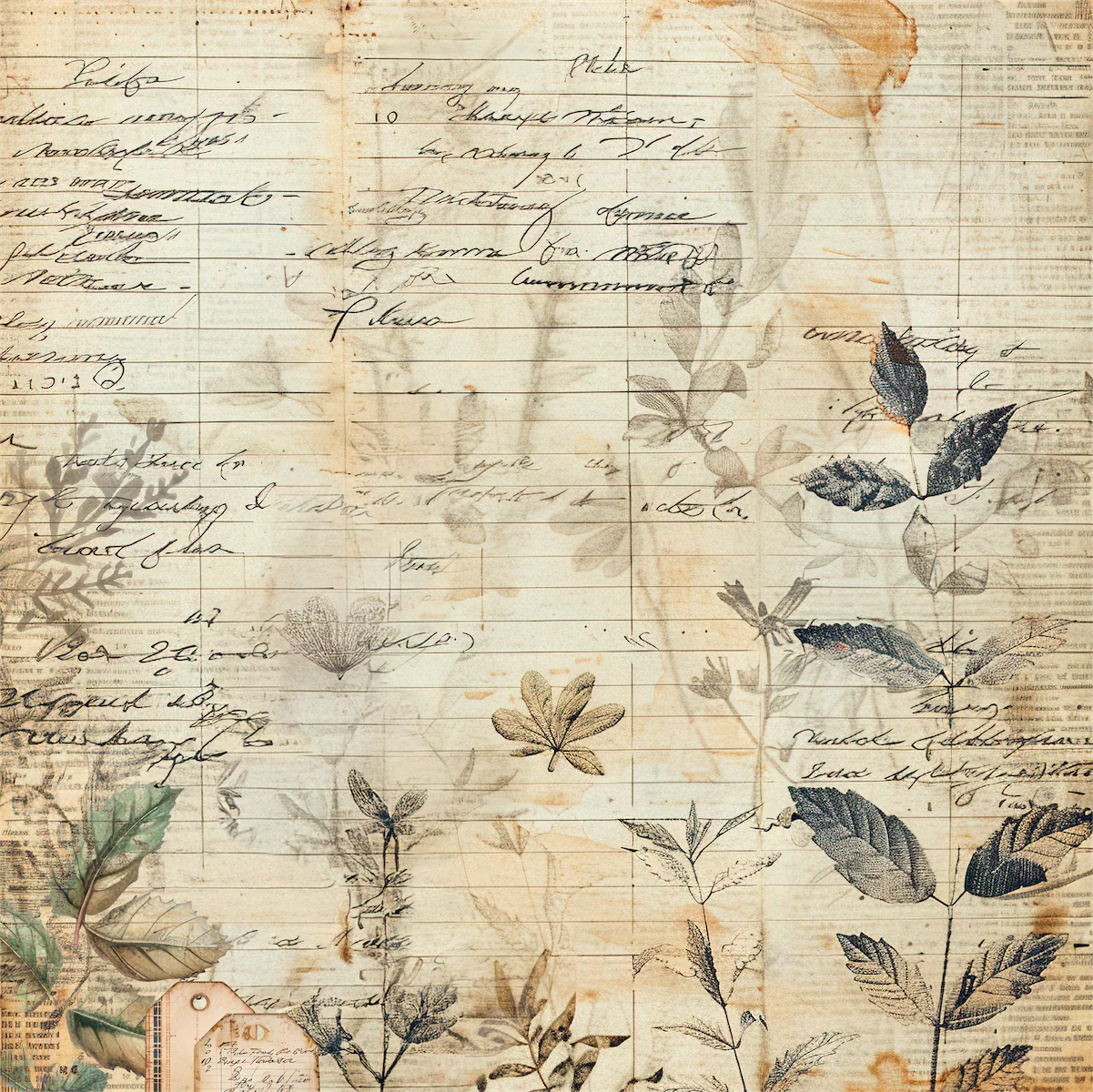 Uniquely Creative - 12x12 Botanical Ledger Paper (1/sheet) - Advent 2025
