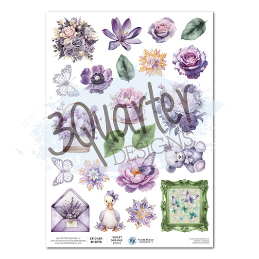 3Quarter Designs - Violet Dreams - Sticker Sheet (1/sheet)