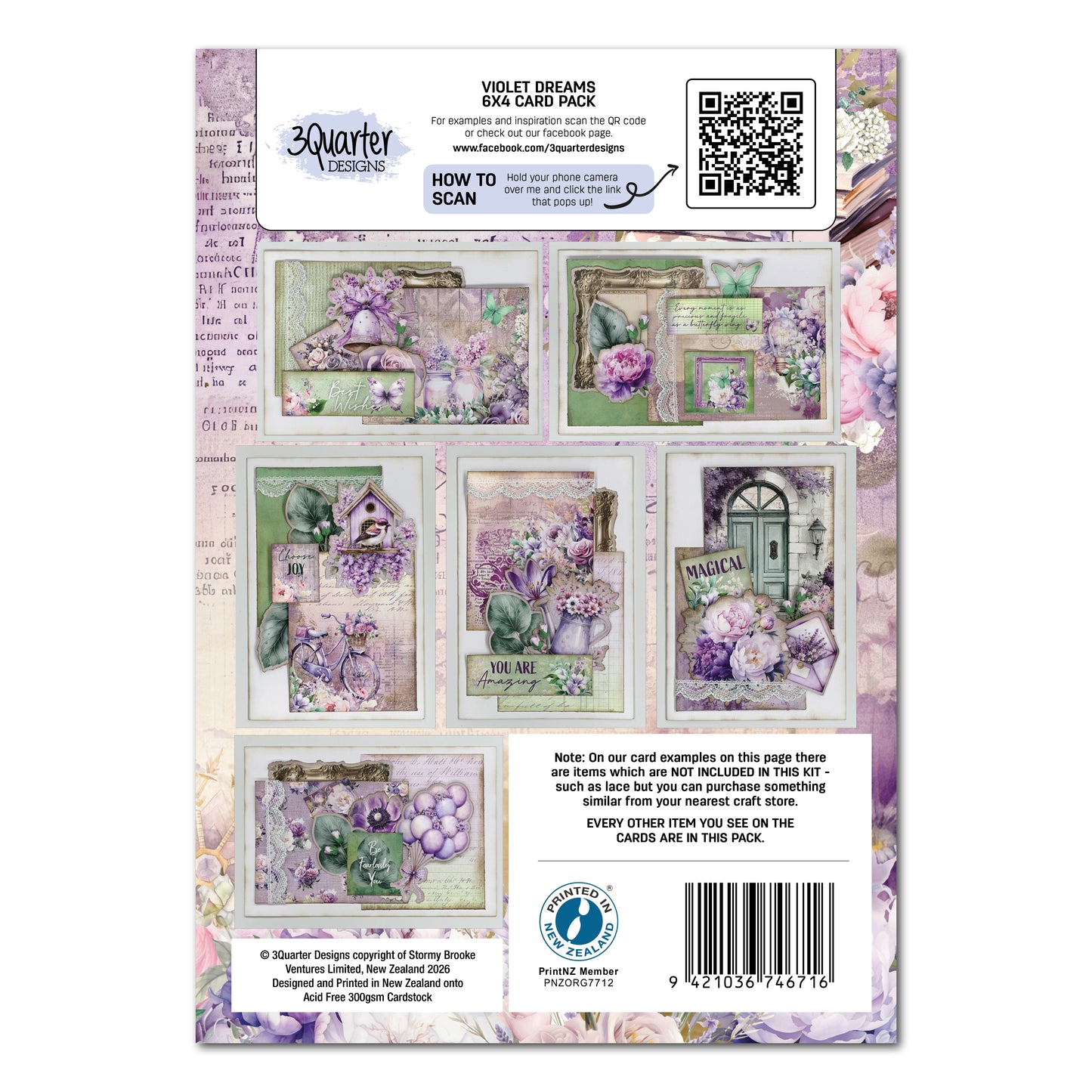 3Quarter Designs - 6x4 Card Making Pack - Violet Dreams
