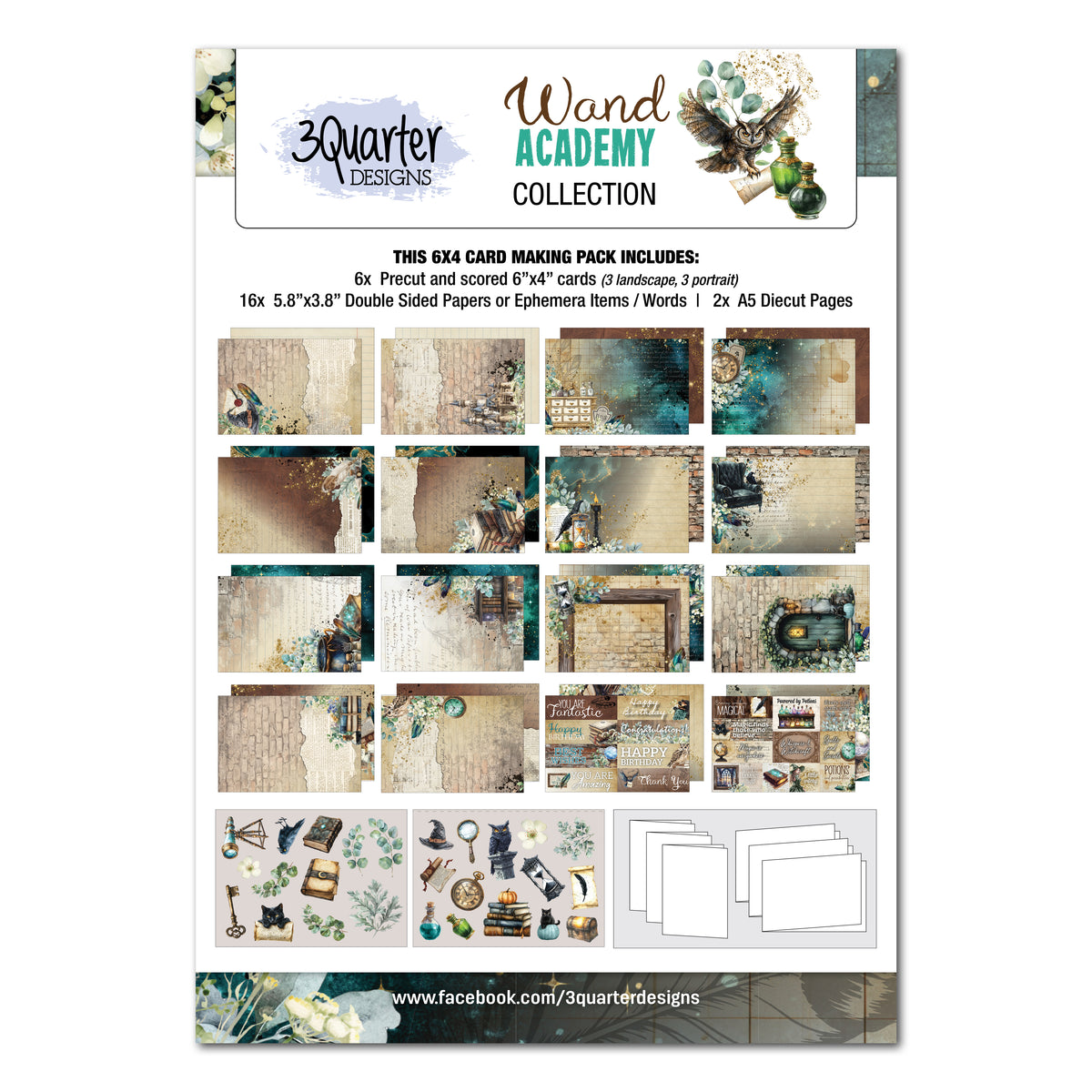 3Quarter Designs - 6x4 Card Making Pack - Wand Academy
