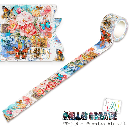 AALL & Create - Layer it Up Washi Tape - 144 Peonies Airmail - The Crafty Kiwi