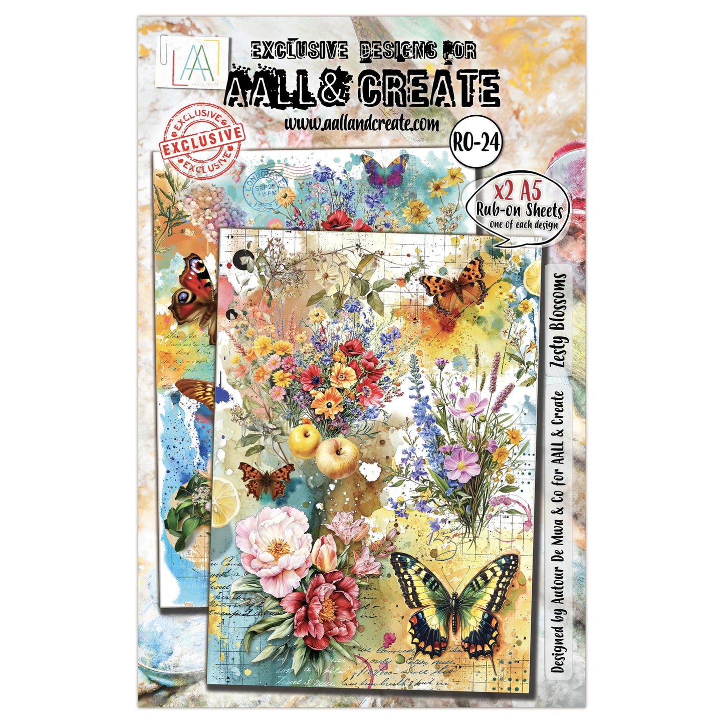 AALL & Create - Zesty Blossoms (24) - A5 Rub - on Transfer Set - The Crafty Kiwi