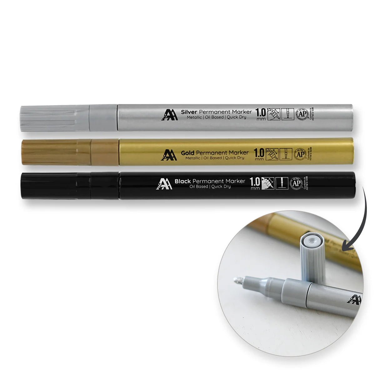 Altenew - Essential Permanent Marker Set (Black, Gold, Silver) - The Crafty Kiwi