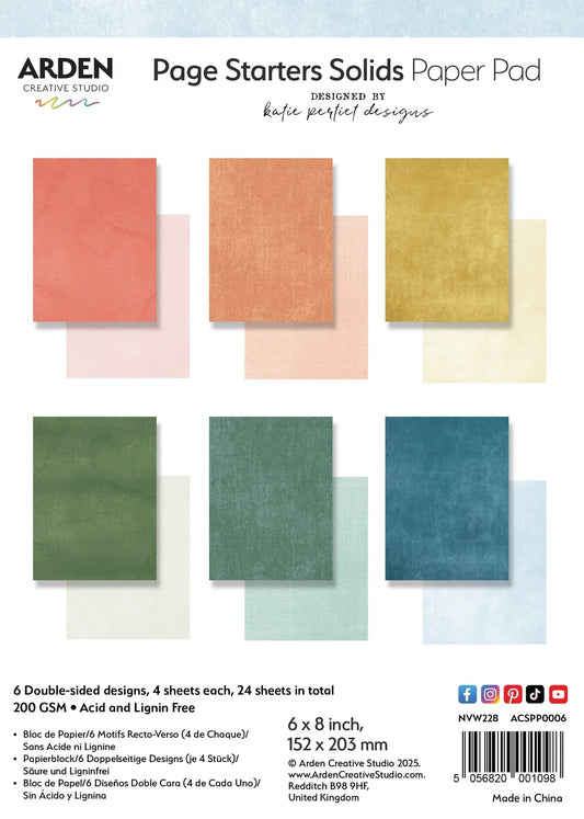 Arden Creative Studio - "Page Starters" 6x8" Solids Paper Pad - The Crafty Kiwi