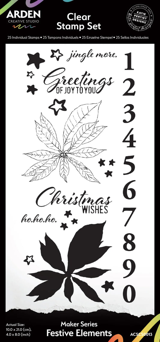 Arden Creative Studio - Season of Joy - Festive Elements 4 x 8 Clear Stamp Set - The Crafty Kiwi