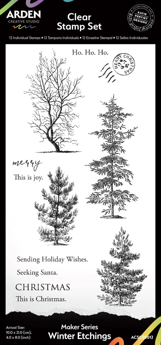Arden Creative Studio - Season of Joy - Winter Etchings 4in x 8in Clear Stamp Set - The Crafty Kiwi