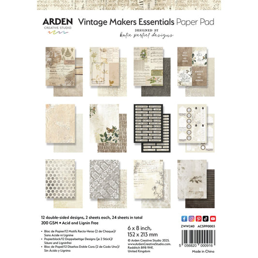 Arden Creative Studio - Vintage Maker - Essentials Paper Pad - The Crafty Kiwi