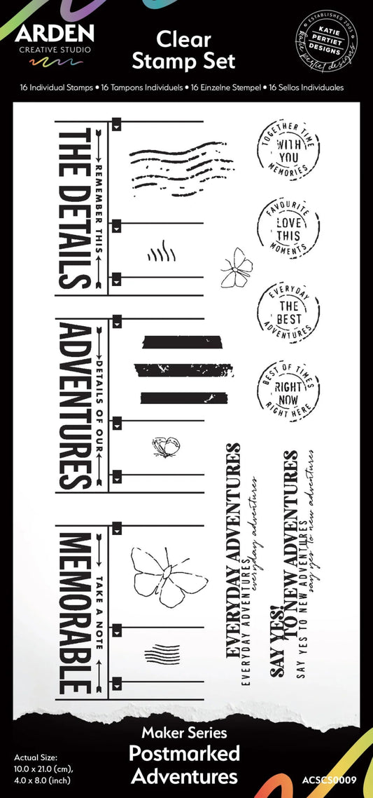 Arden Creative Stuido - "Page Starters" Postmarked Adventures 4x8" Clear Stamp Set - The Crafty Kiwi
