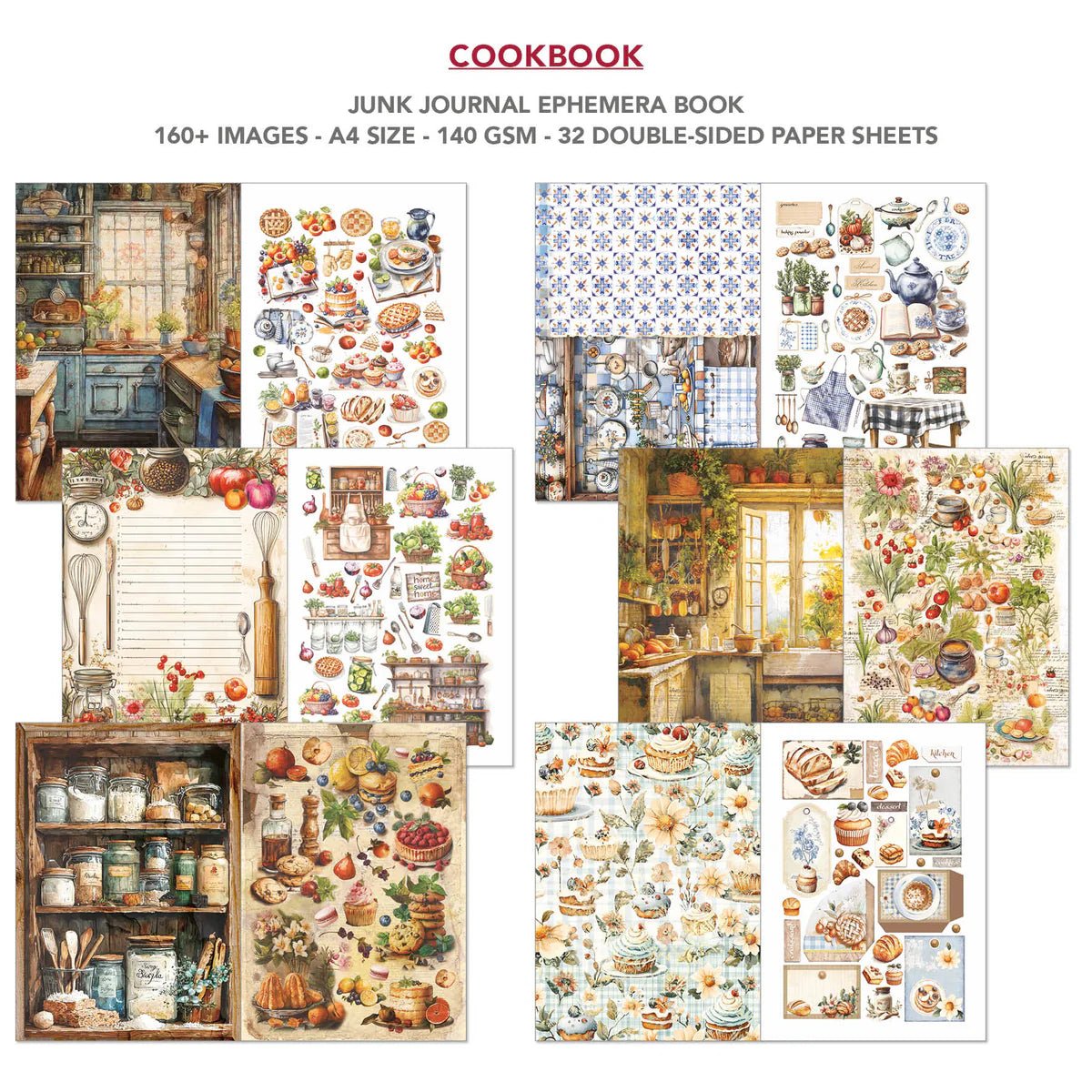 Ciao Bella - Junk Journal Ephemera Book - Cookbook (A4 32/Pkg) - The Crafty Kiwi