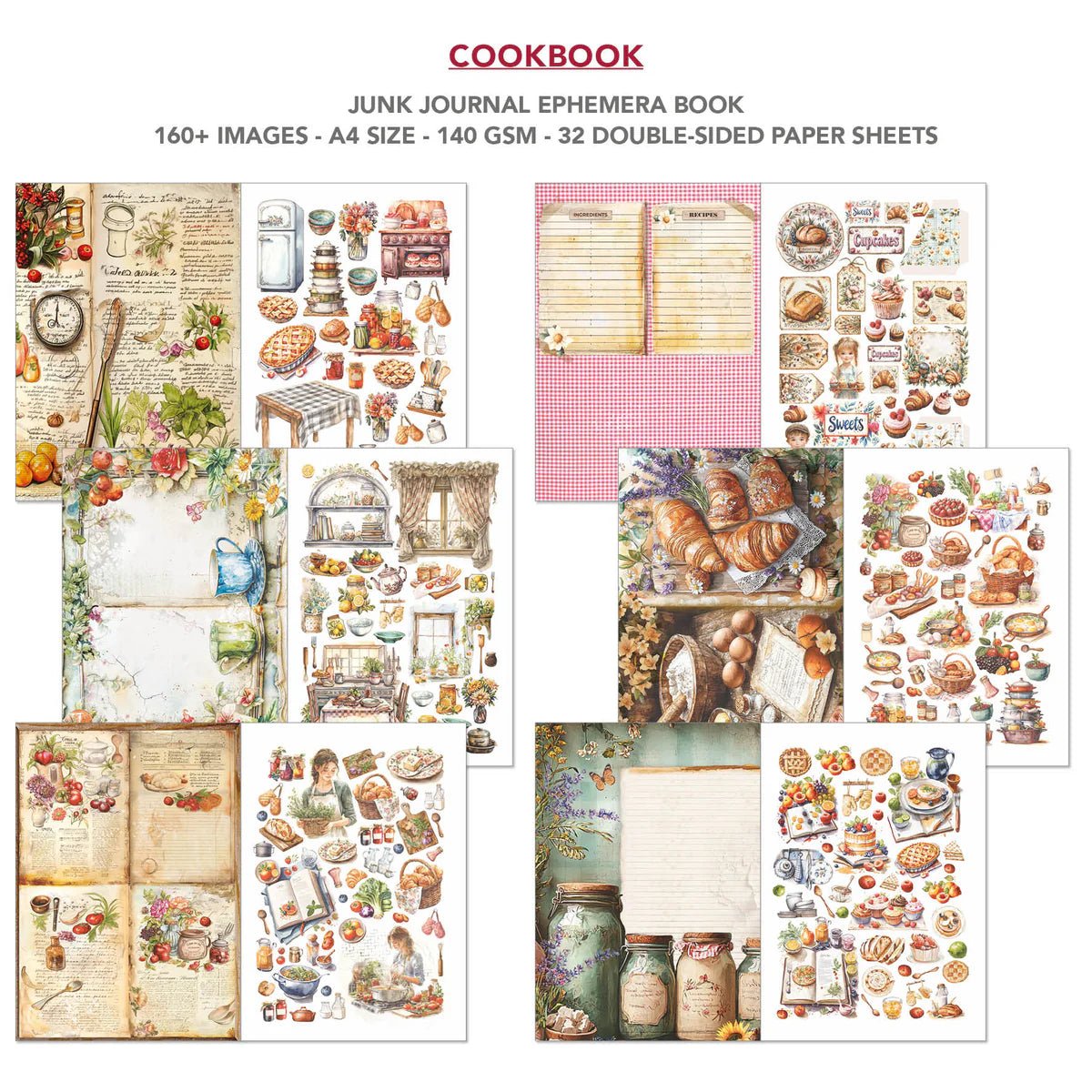 Ciao Bella - Junk Journal Ephemera Book - Cookbook (A4 32/Pkg) - The Crafty Kiwi