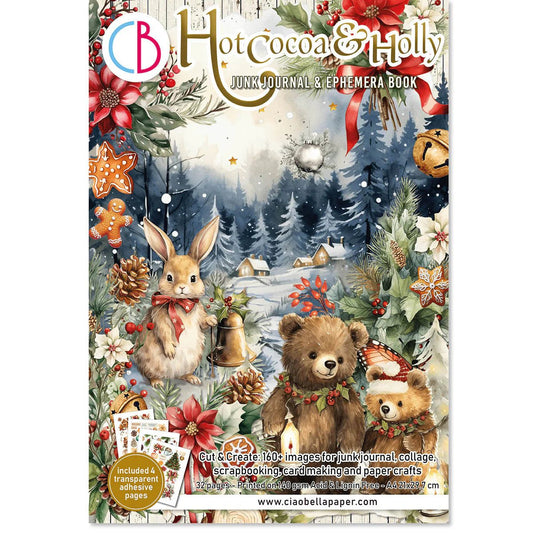 Ciao Bella - Junk Journal Ephemera Book - Hot Cocoa & Holly (A4 32/Pkg) - The Crafty Kiwi