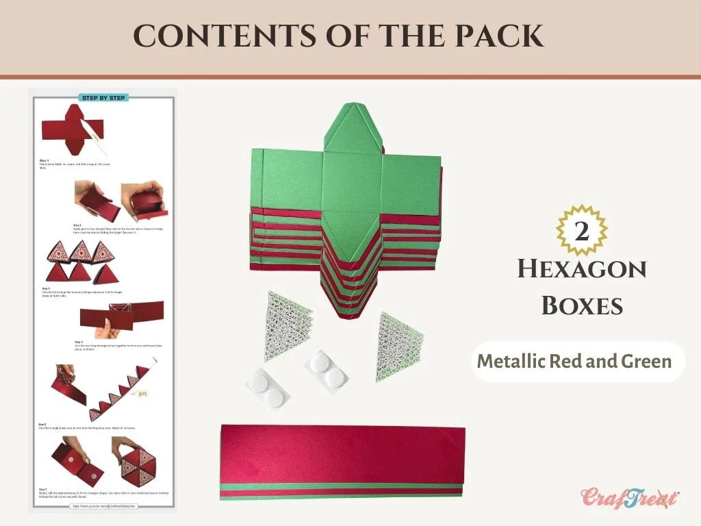 CrafTreat - Hexagon Roll up Gift Boxes - Metallic Red & Green - The Crafty Kiwi