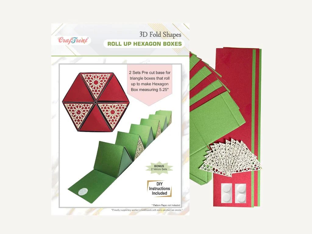 CrafTreat - Hexagon Roll up Gift Boxes - Metallic Red & Green - The Crafty Kiwi