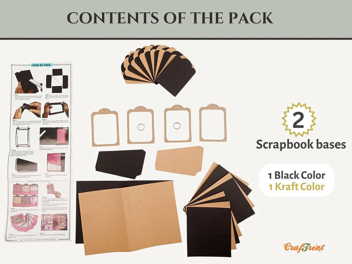 CrafTreat - Scrapbook Blank Book Box Shaker Tag - black, kraft - The Crafty Kiwi