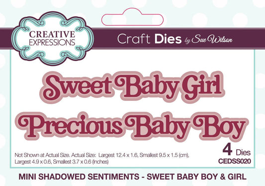 Creative Expressions - Mini Sentiment Die - Sweet Baby Girl/Precious Baby Boy - The Crafty Kiwi