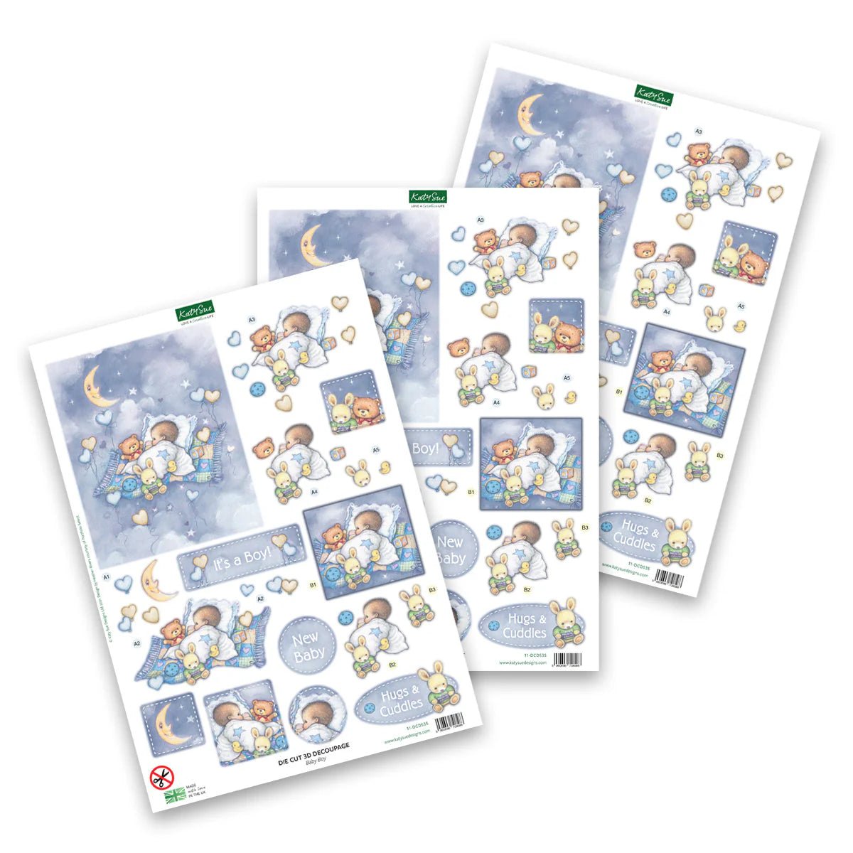 Katy Sue - 3D Die Cut Decoupage - Baby Boy with Moon (1/sheet) - The Crafty Kiwi