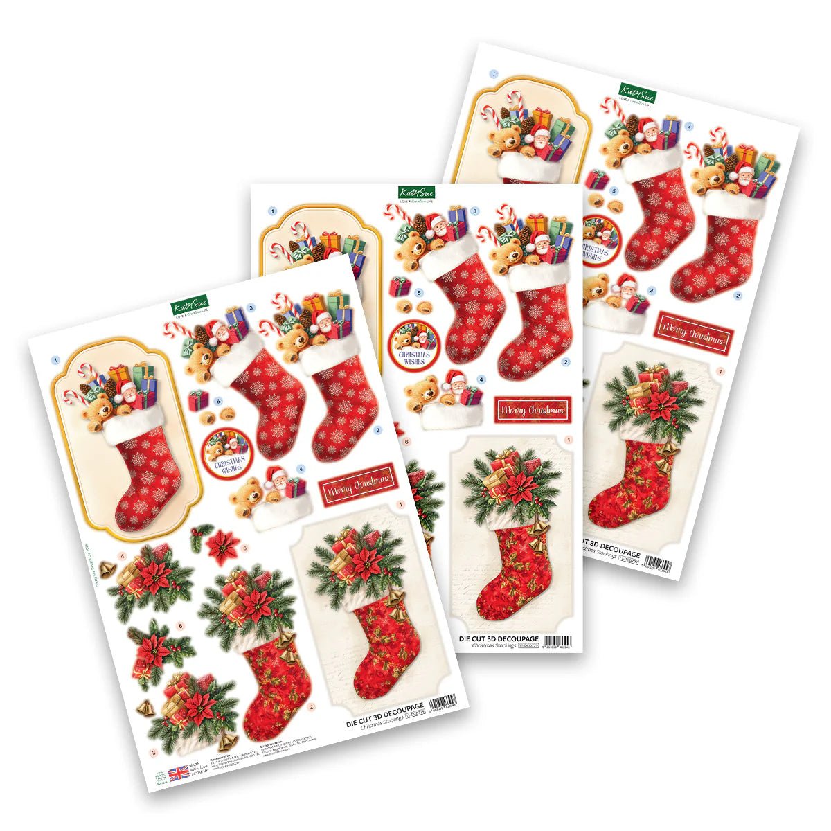 Katy Sue - 3D Die Cut Decoupage - Christmas Stockings (1/sheet) - The Crafty Kiwi