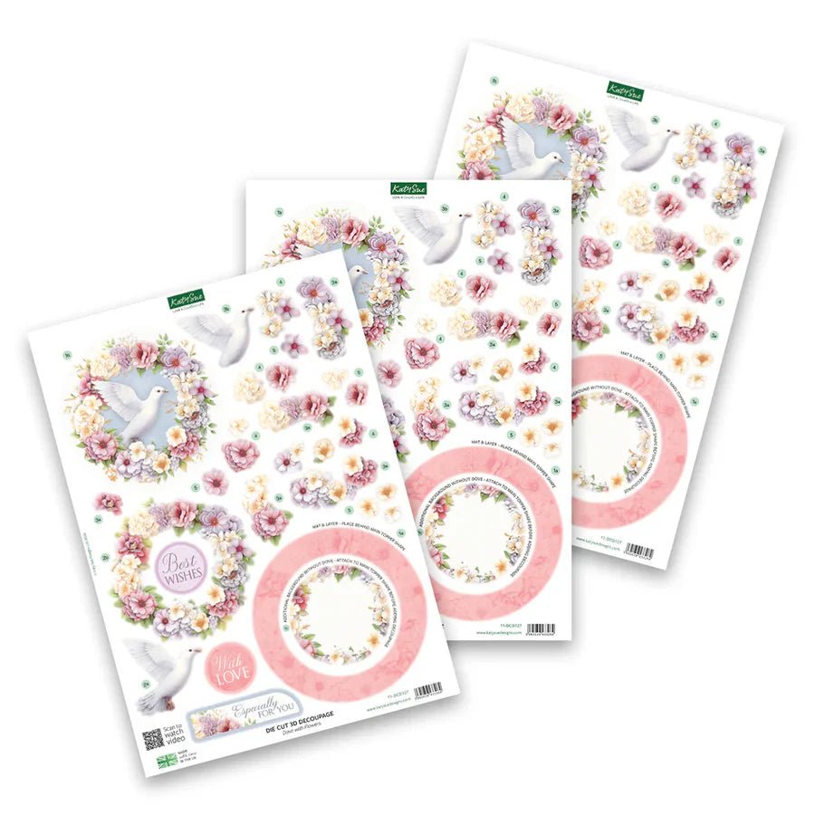 Katy Sue - 3D Die Cut Decoupage - Dove with Flowers (1/sheet) - The Crafty Kiwi