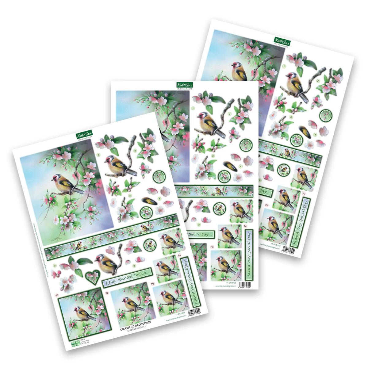 Katy Sue - 3D Die Cut Decoupage - Goldfinch in Cherry (1/sheet) - The Crafty Kiwi