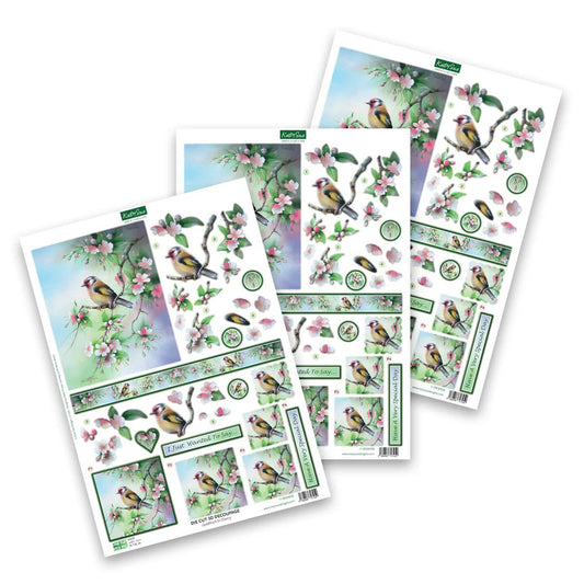 Katy Sue - 3D Die Cut Decoupage - Goldfinch in Cherry (1/sheet) - The Crafty Kiwi