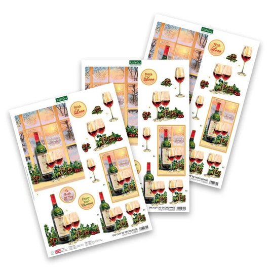 Katy Sue - 3D Die Cut Decoupage – Holly & Wine (1/sheet) - The Crafty Kiwi