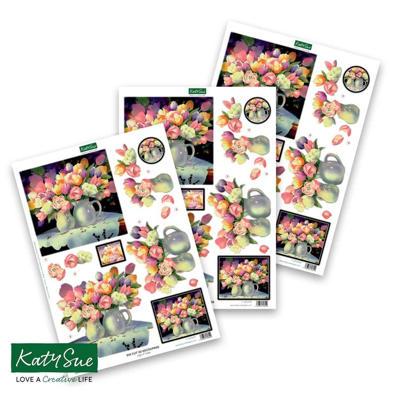 Katy Sue - 3d Die Cut Decoupage - Jugs of Tulips (1/sheet) - The Crafty Kiwi