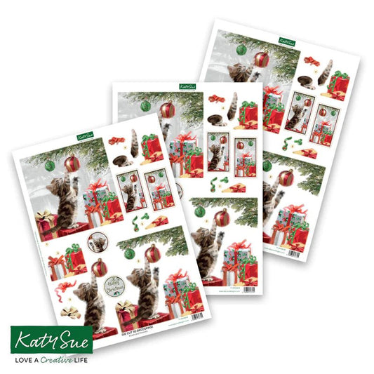 Katy Sue - 3D Die Cut Decoupage - Kitten & Presents (1/sheet) - The Crafty Kiwi