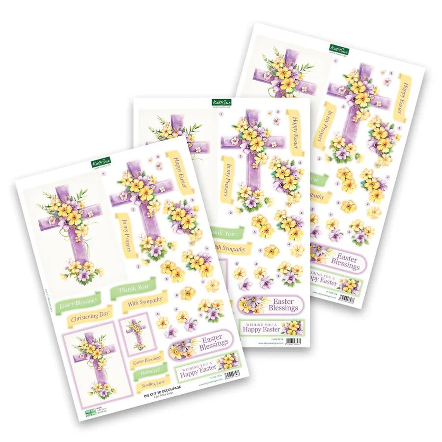 Katy Sue - 3D Die Cut Decoupage - Lilac Floral Cross (1/sheet) - The Crafty Kiwi