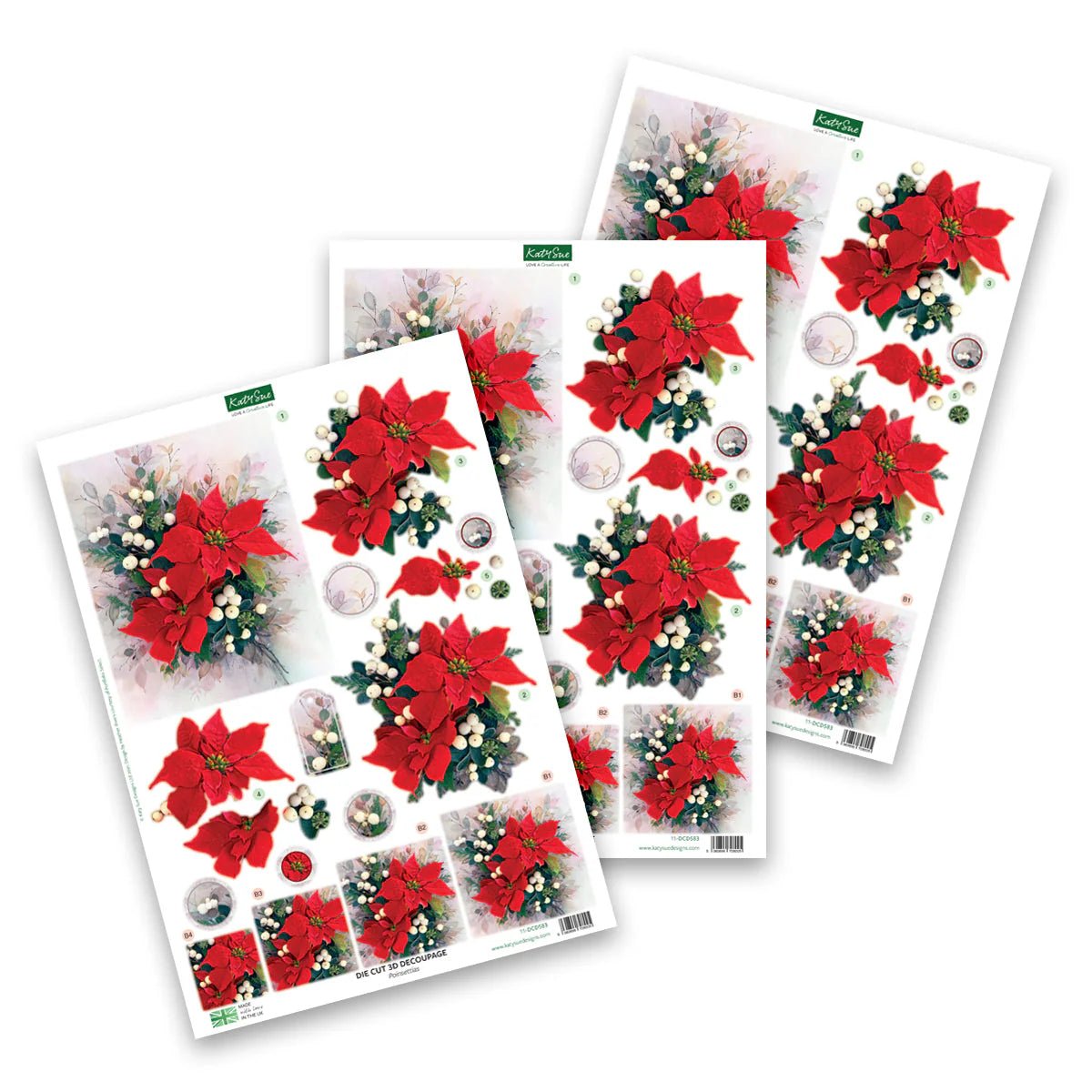 Katy Sue - 3D Die Cut Decoupage - Poinsettias (1/sheet) - The Crafty Kiwi