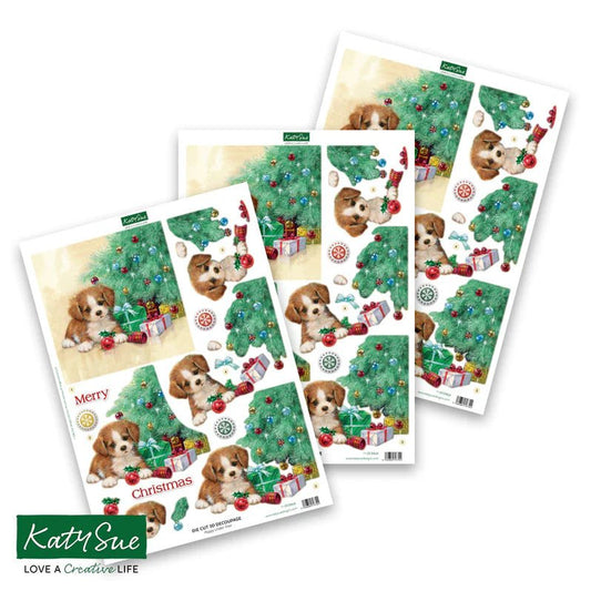Katy Sue - 3D Die Cut Decoupage - Puppy under Tree (1/sheet) - The Crafty Kiwi