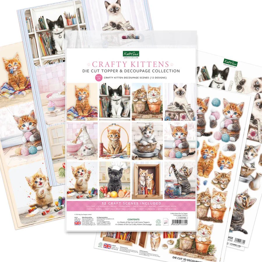 Katy Sue - Crafty Kittens Die Cut Topper & Decoupage Collection Kit (12/pack) - The Crafty Kiwi
