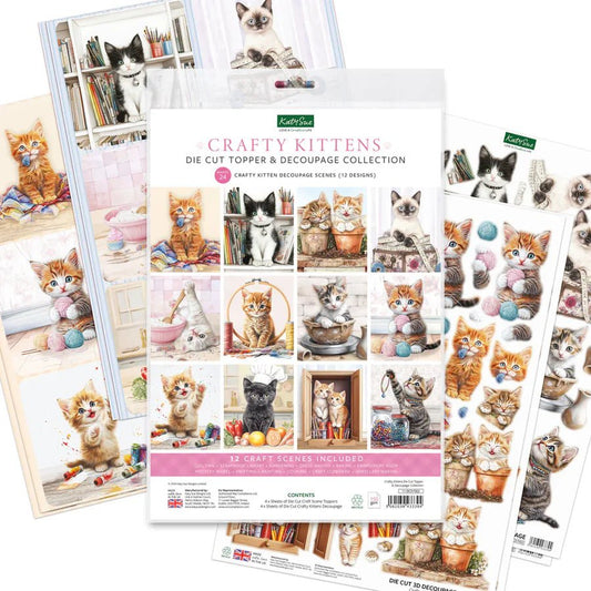 Katy Sue - Crafty Kittens Die Cut Topper & Decoupage Collection Kit (12/pack) - The Crafty Kiwi
