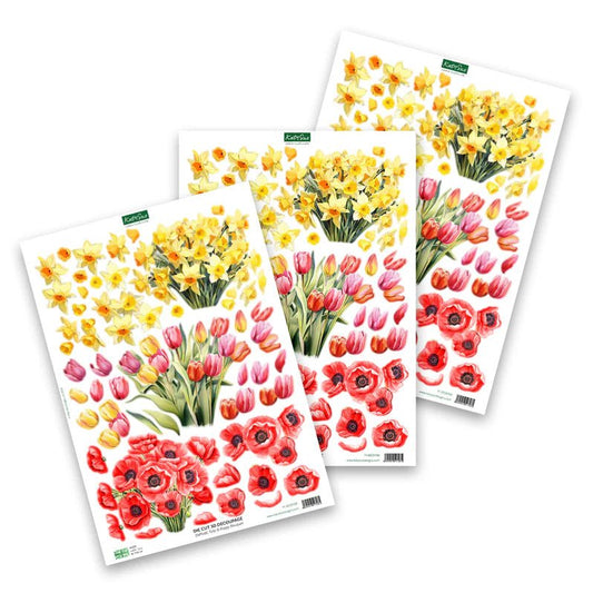 Katy Sue - Daffodil, Tulip & Poppy Bouquet Die Cut Decoupage (1/sheet) - The Crafty Kiwi