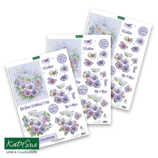 Katy Sue - Die Cut 3D Decoupage - Champagne & Violets (1/sheet) - The Crafty Kiwi