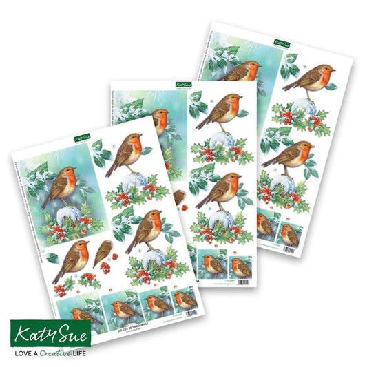 Katy Sue - Die Cut 3D Decoupage - Christmas Robin - (1/sheet) - The Crafty Kiwi