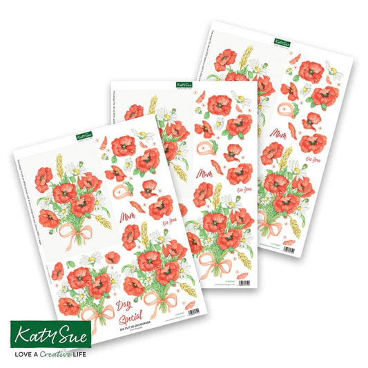 Katy Sue - Die Cut 3D Decoupage - Cornfield Poppies (1/sheet) - The Crafty Kiwi