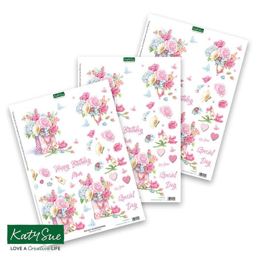 Katy Sue - Die Cut 3D Decoupage - Filled with Flowers (1/sheet) - The Crafty Kiwi