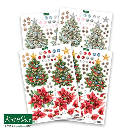 Katy Sue - Die Cut 3D Decoupage - Poinsettia & Christmas Tree (1 sheet of each) - The Crafty Kiwi