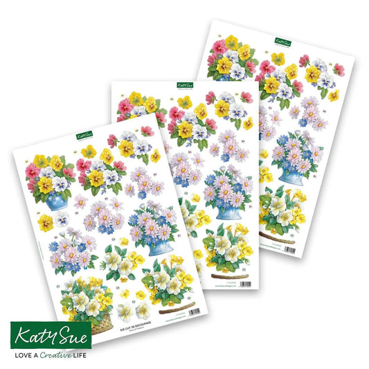 Katy Sue - Die Cut 3D Decoupage - Pots of Flowers (1/sheet) - The Crafty Kiwi