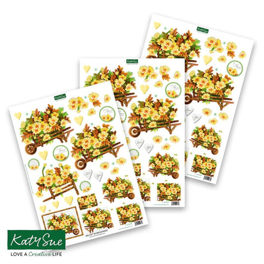 Katy Sue - Die Cut 3D Decoupage - Primrose Wheelbarrow (1/sheet) - The Crafty Kiwi