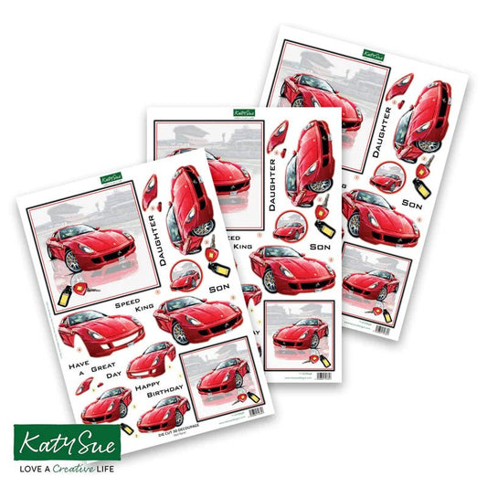 Katy Sue - Die cut 3D Decoupage - Red Racer (1/sheet) - The Crafty Kiwi