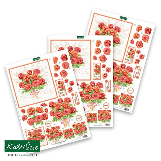 Katy Sue - Die Cut 3D Decoupage - Red Roses (1/sheet) - The Crafty Kiwi